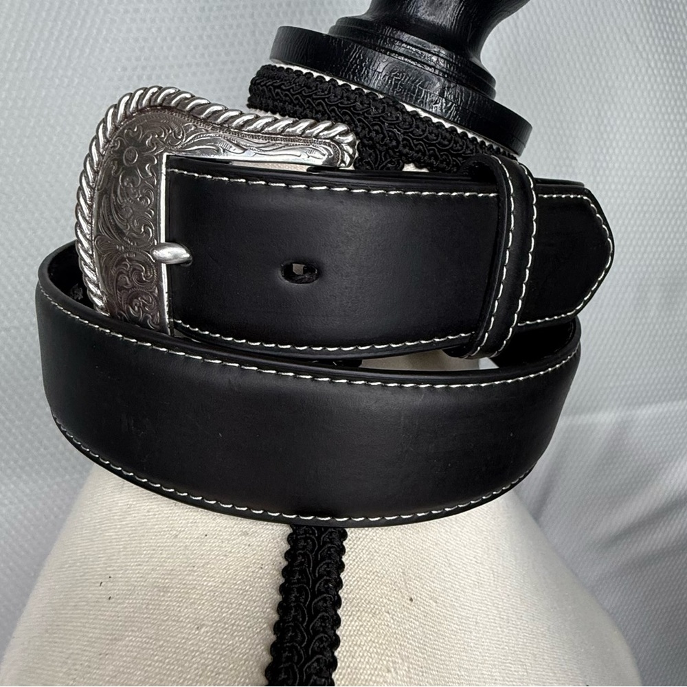 Nocona Black Leather Belt with Silver Buckle